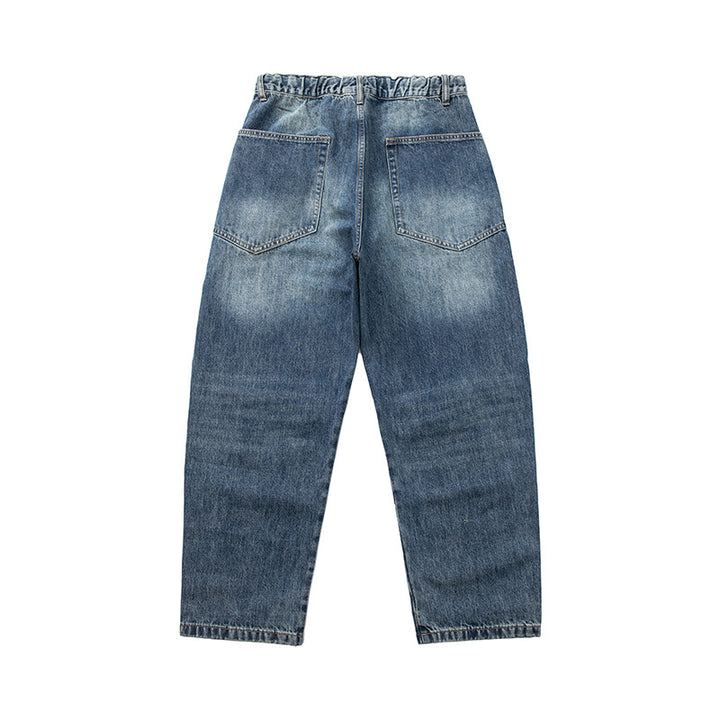 Women Wide Cropped Jeans with High Waist, Quilted Knee Panels and Drawstring Waist Mune Fashion