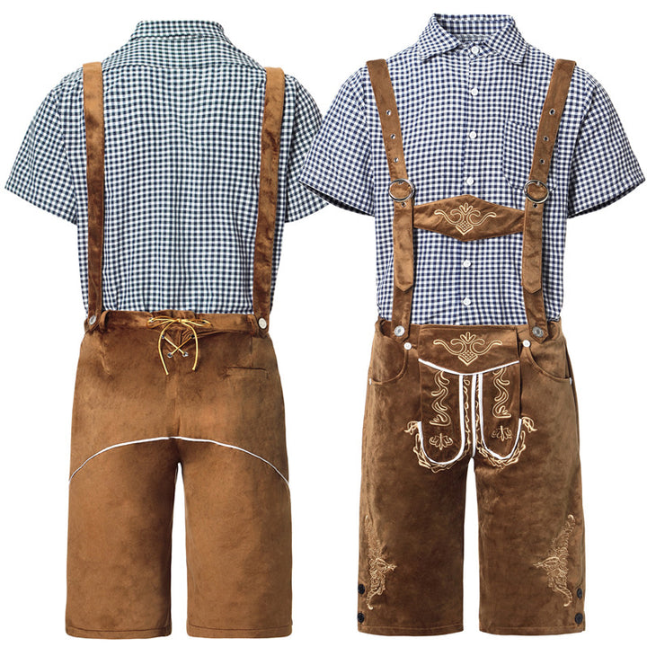 Men's traditional short leather trousers with elaborate embroidery and adjustable straps Mune Fashion