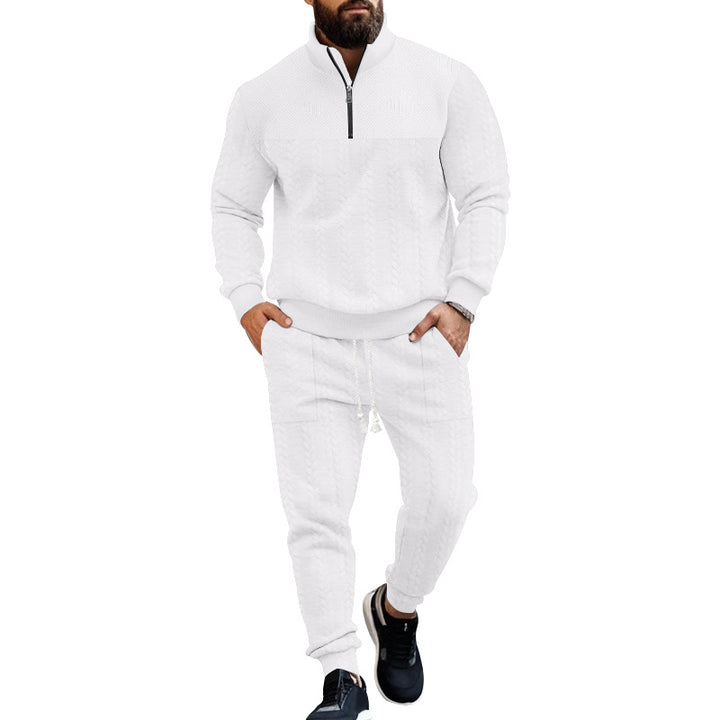 Men's Structured Half-Zip Sweatset with Waffle Knit and Tapered Jogging Pants Mune Fashion