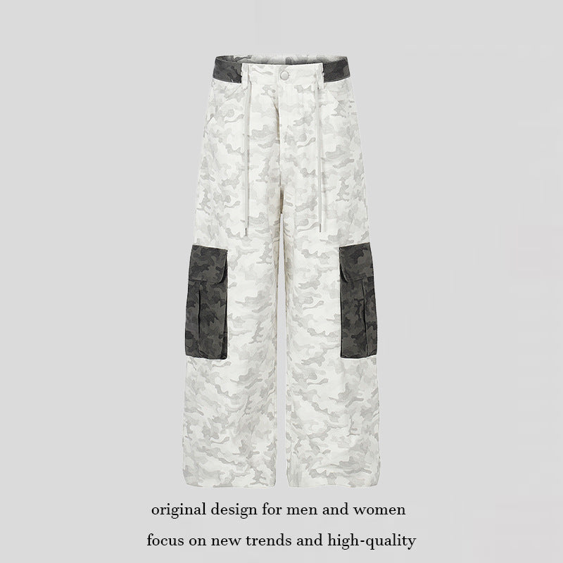 Women's Wide Cargo Pants with High Waist, Camouflage Print and Contrast Pockets Mune Fashion