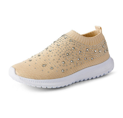 Women knitted slip-on sneakers with rhinestone embellishment and elastic entry Mune Fashion