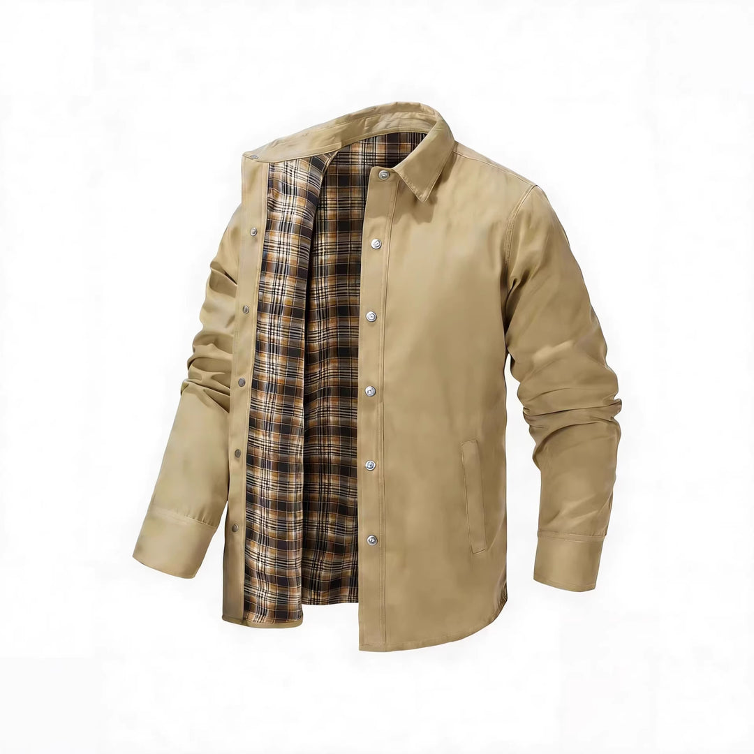 Men's lightweight transitional jacket with modern check pattern