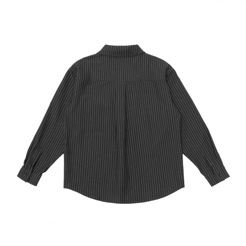 Unisex Boxy Shirt Jacket with Lapel Collar, Chest Pocket and Fine Pinstripe Mune Fashion