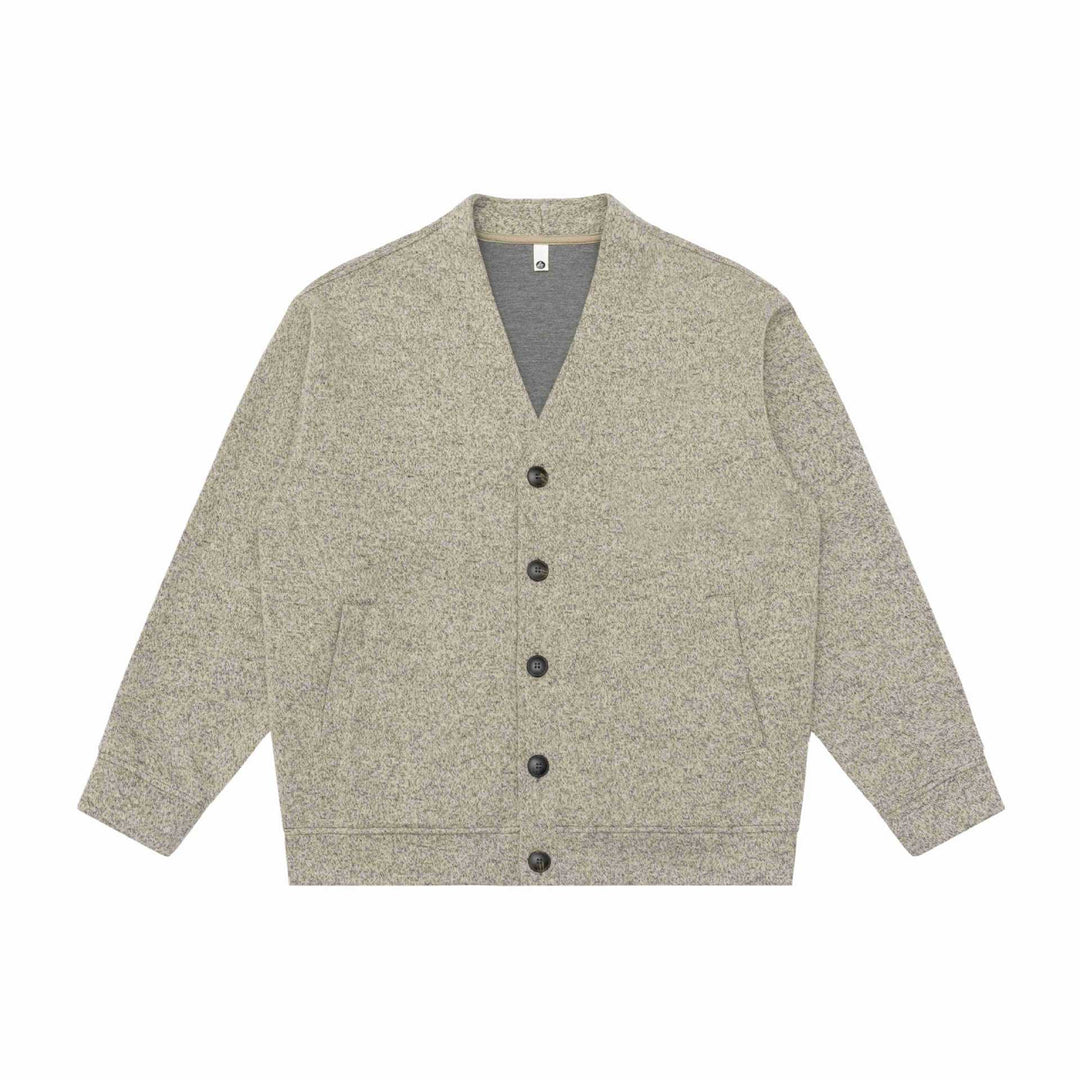 Unisex V-neck cardigan with textured knit and patch pockets Mune Fashion