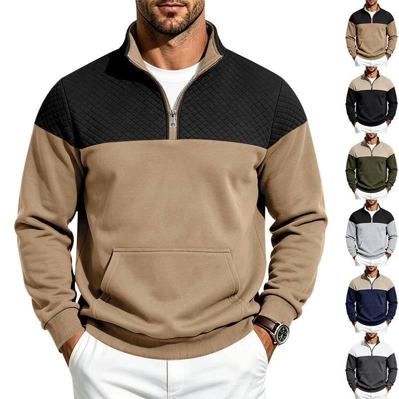 Men's sweatshirt with short zipper, quilted chest area and kangaroo pocket Mune Fashion