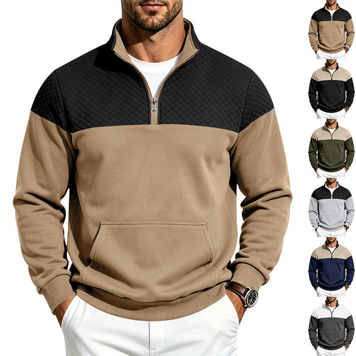 Men's sweatshirt with short zipper, quilted chest area and kangaroo pocket Mune Fashion