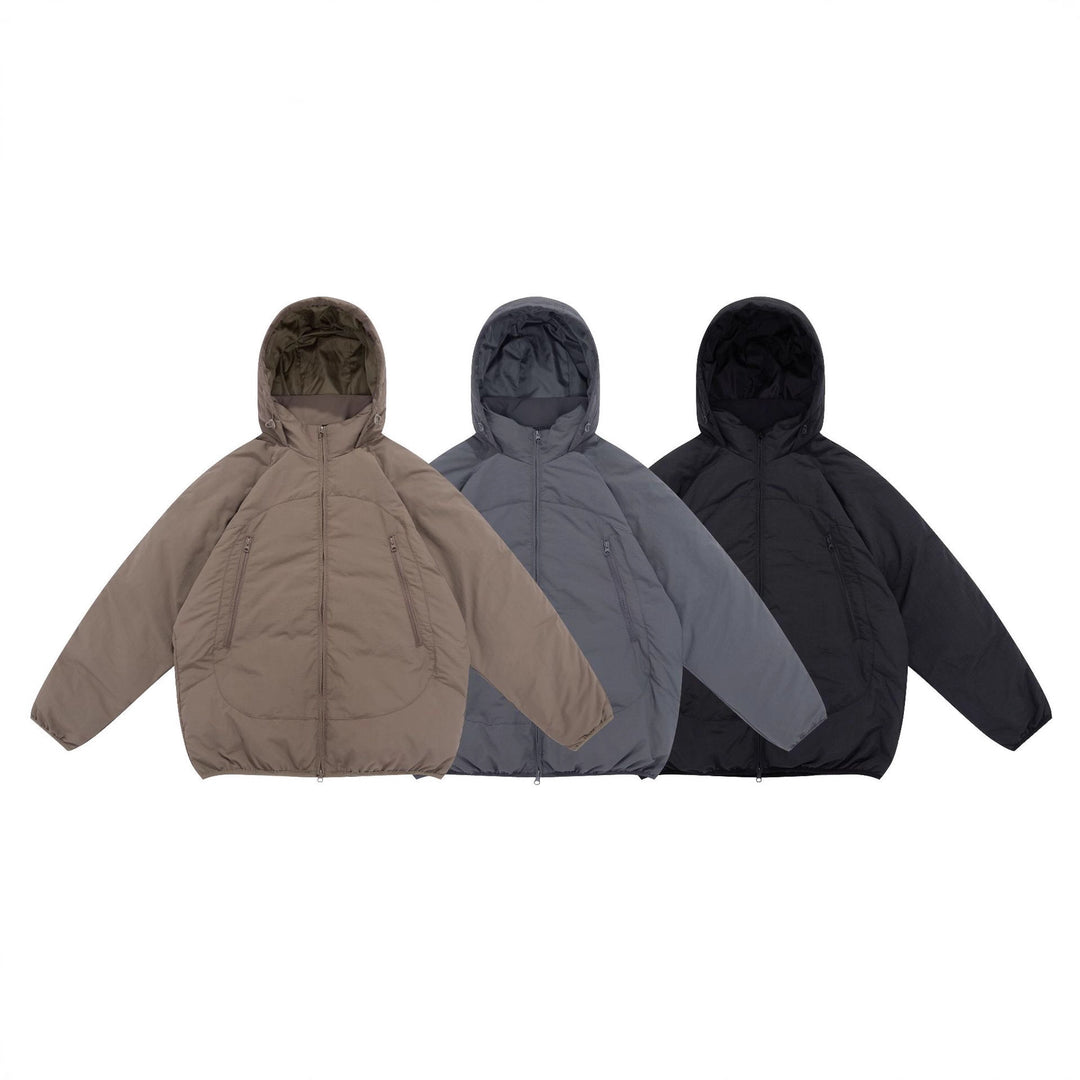 Unisex Voluminous Hooded Insulation Jacket in Boxy Cut with Concealed Zipper Pockets Mune Fashion