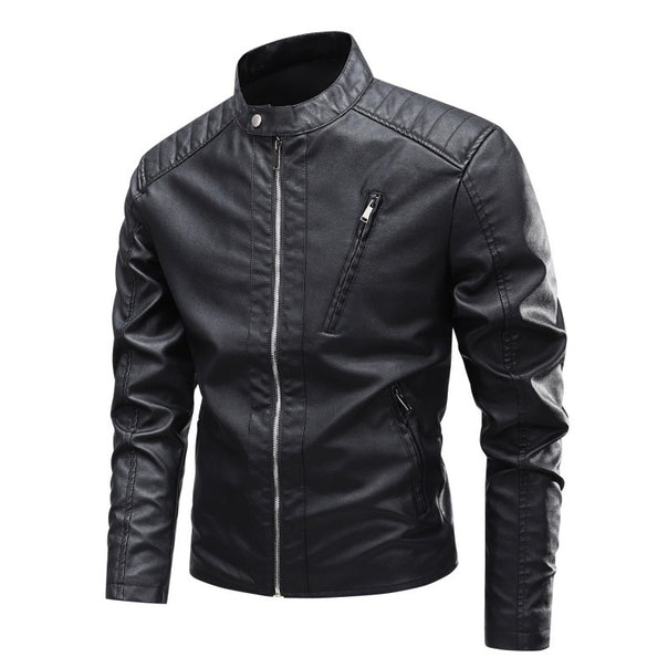 Men's Fashion Faux Leather Jacket with Stand-Up Collar and High-Quality Zippers Mune Fashion