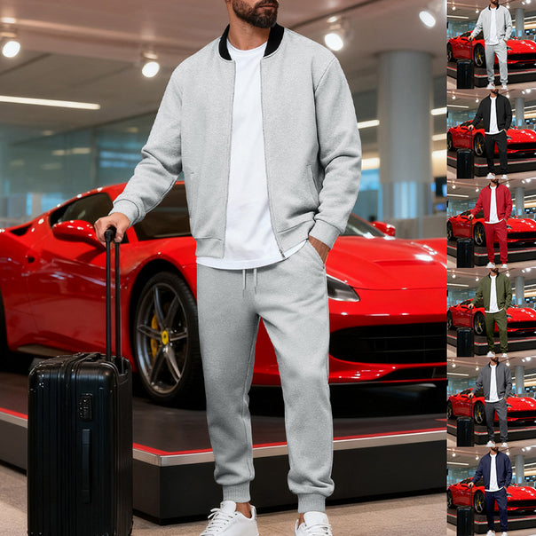 Men's sporty leisure suit made of soft cotton blend with zip jacket and elastic jogging pants Mune Fashion