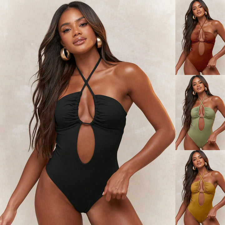 Women's One-Piece Swimsuit with Refined Gathering Mune Fashion
