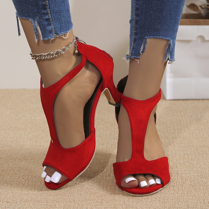 Ladies elegant T-strap sandal with heel zipper and mid-high heel Mune Fashion