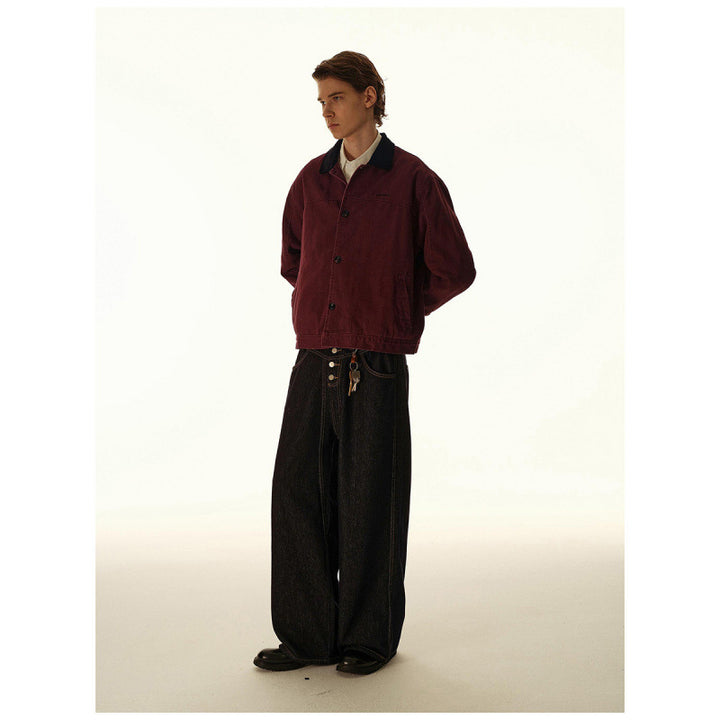 Men's Boxy Canvas Jacket with Cord Collar and Concealed Button Placket Mune Fashion