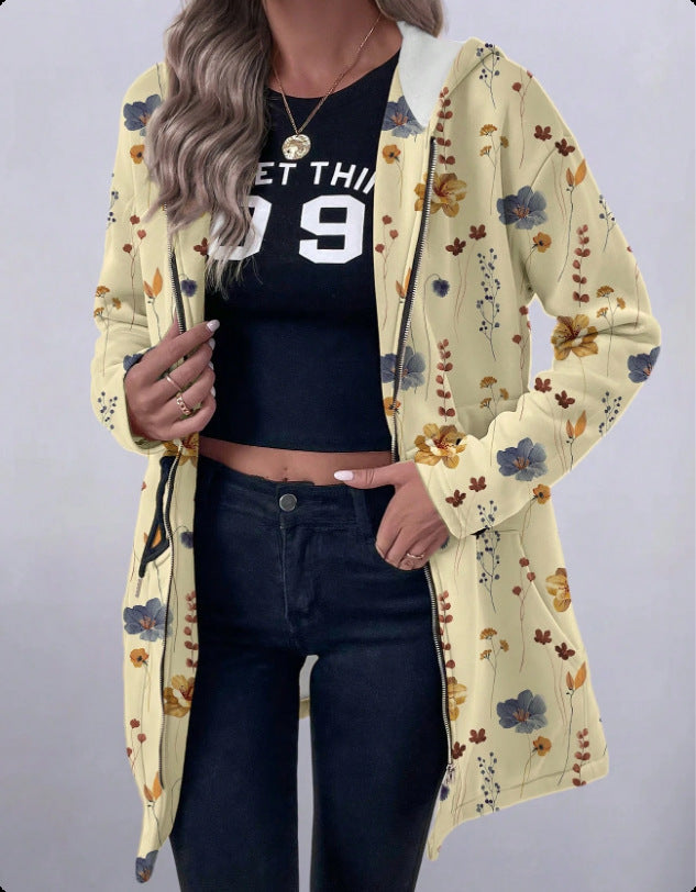Women's Floral Print Hooded Parka with Padded Lining Mune Fashion