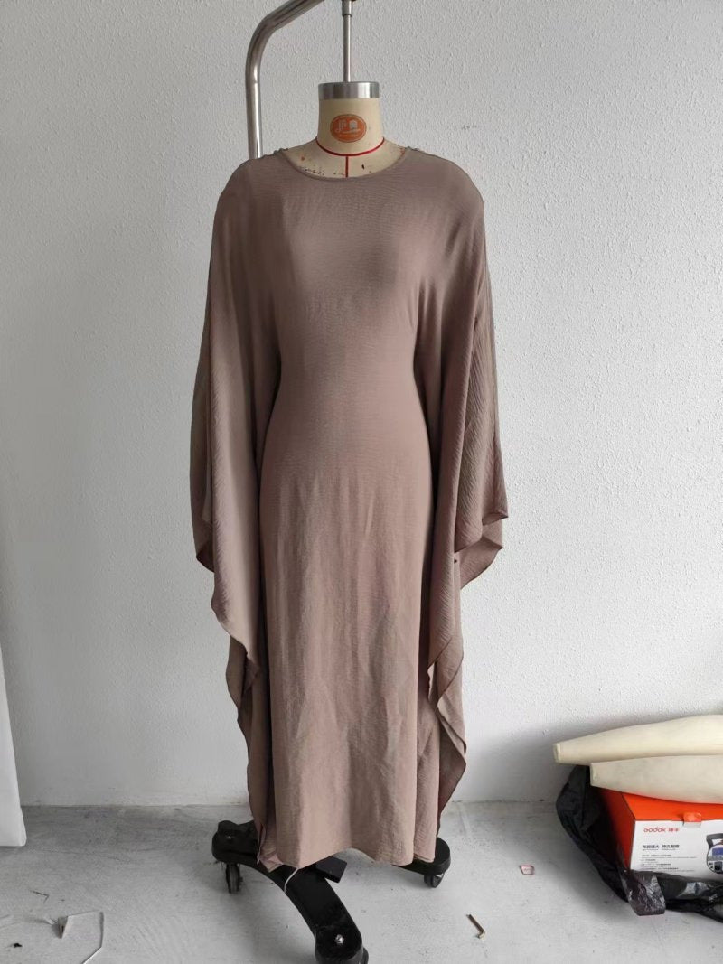 Women's flowing max dress with wide draped sleeves made of viscose blend Mune Fashion