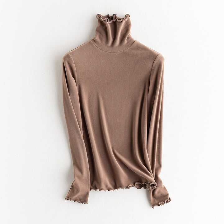 Ladies Fine Long Sleeve Shirt with Stand-up Collar made of Stretch Jersey, Body-hugging Silhouette Mune Fashion