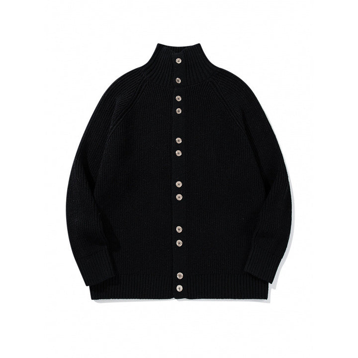 Men's chunky knit button cardigan with high roll collar and raglan sleeves Mune Fashion