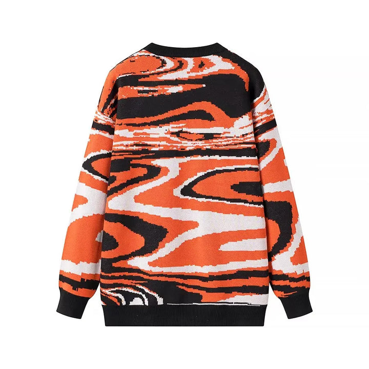 Unisex loosely cut knitted sweater with abstract wave pattern and round neckline Mune Fashion