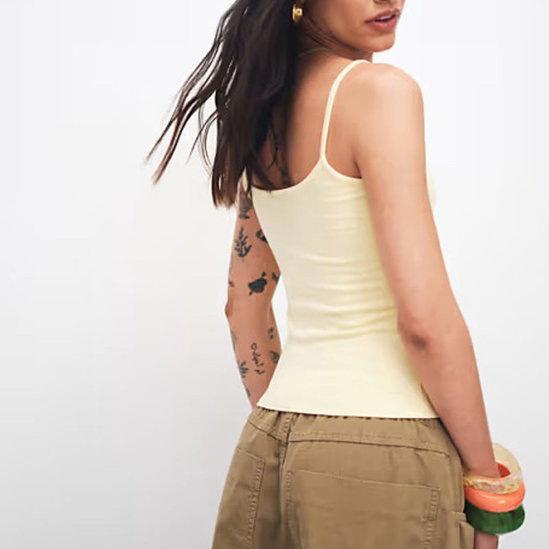 Women’s figure-hugging spaghetti strap top with Italia print and contrast trim Mune Fashion