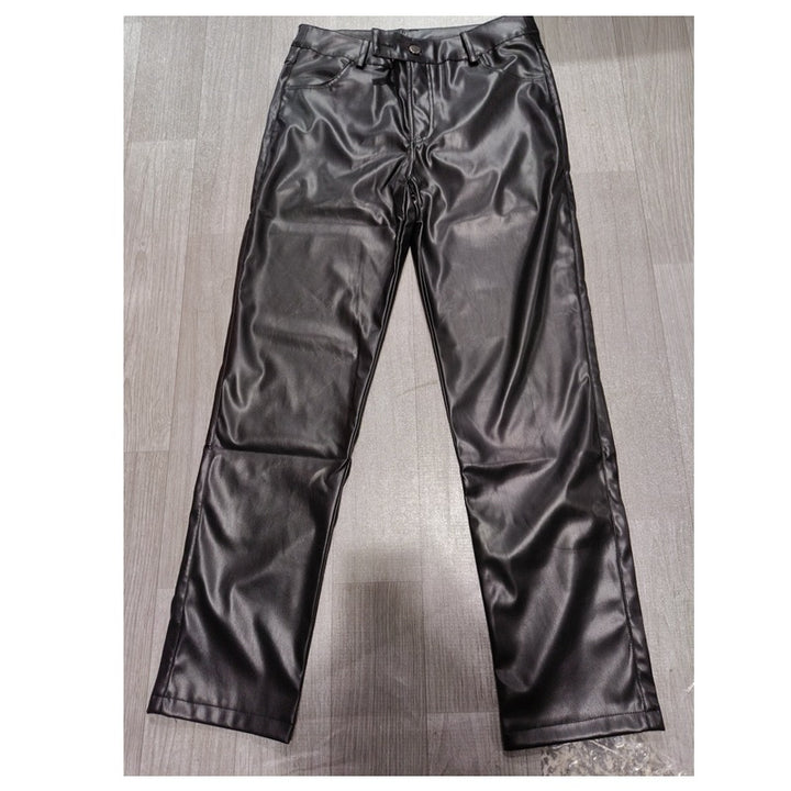 Men's Tight-Fitting Pants in Leather Look with Slim Silhouette and Snap Button Waistband Mune Fashion