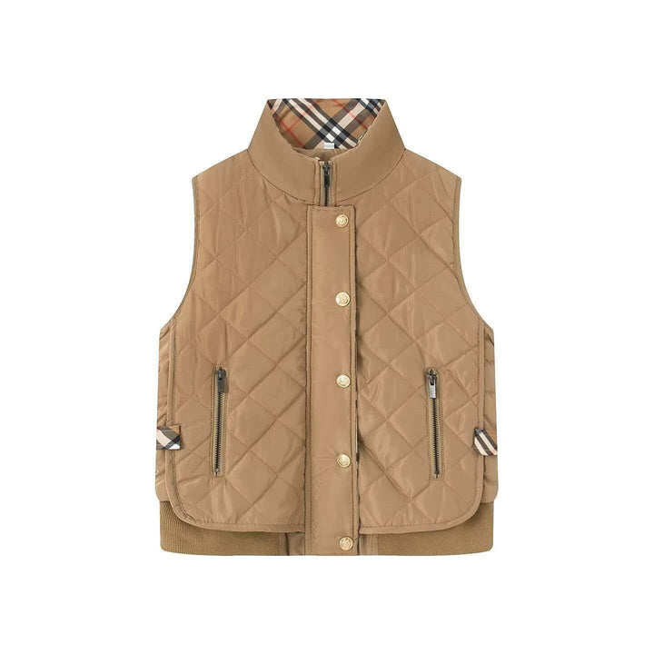 Women's Quilted Sleeveless Bodywarmer with Stand-Up Collar, Zipper, Snap Button Placket and Ribbed Hem Mune Fashion