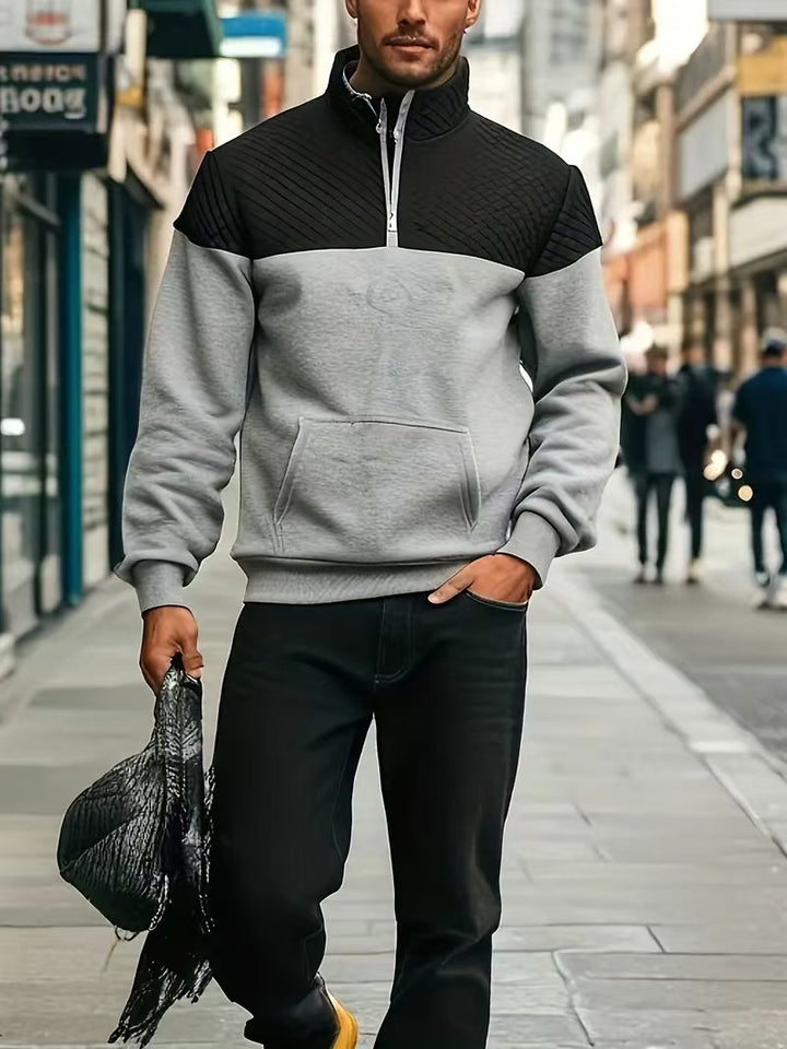 Men's half-zip sweatshirt with quilted shoulder area, kangaroo pocket, and ribbed cuffs Mune Fashion