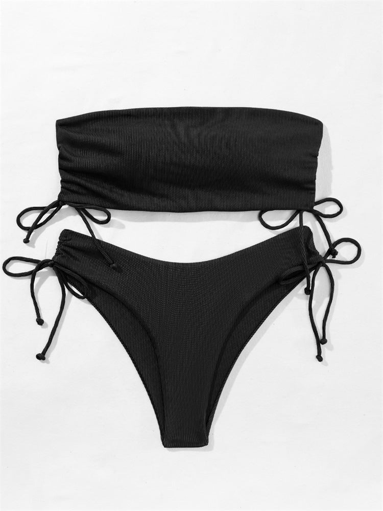 Women Bandeau Bikini with Ruffle Mune Fashion