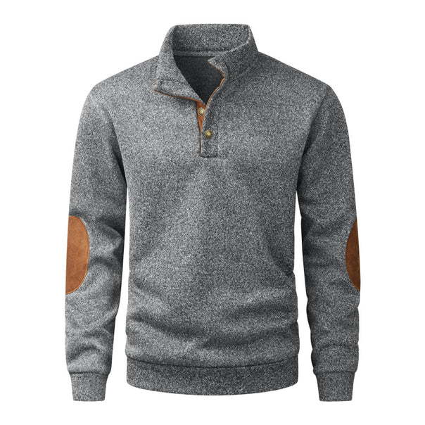 Men's knit sweater with standing collar, button placket & elbow patches Mune Fashion