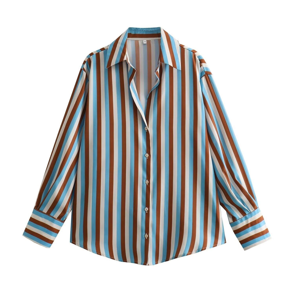 Ladies Oversized Satin Blouse with Shirt Collar and Wide Cuffs Mune Fashion