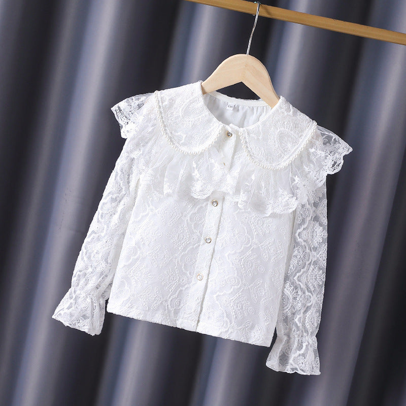 Girls lace blouse with romantic ruffled collar Mune Fashion