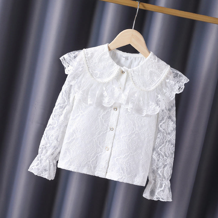 Girls lace blouse with romantic ruffled collar Mune Fashion