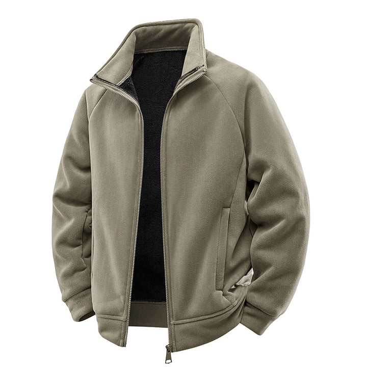 Men's double fleece transitional jacket with teddy interior lining, stand-up collar & concealed pockets Mune Fashion