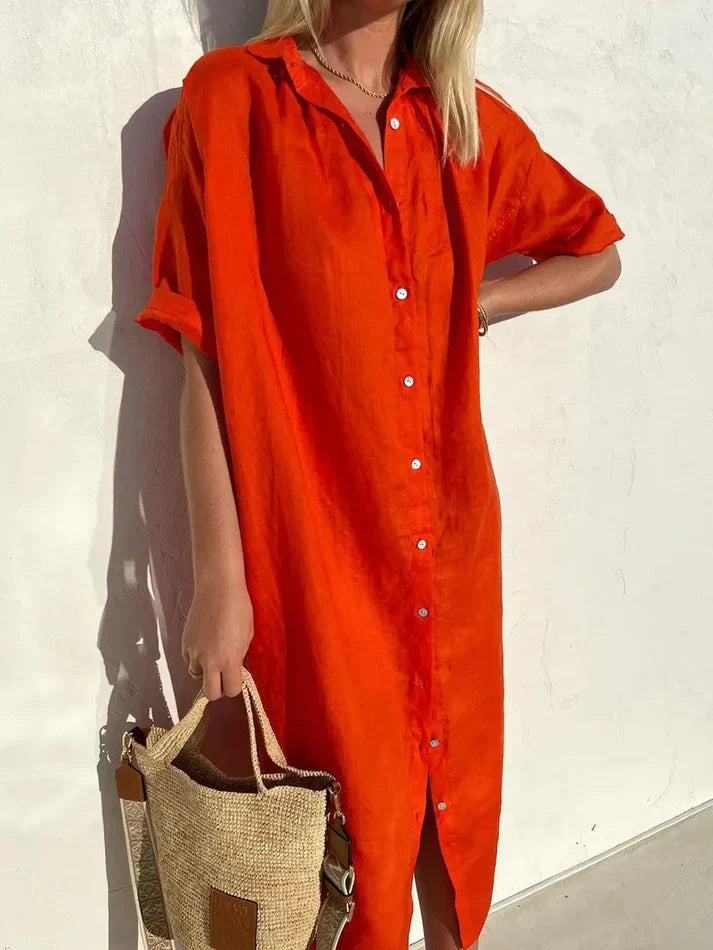Mune | Elegant Casual Dress for Women with Wide Sleeves and Buttons Dress Made Of Cotton and Linen