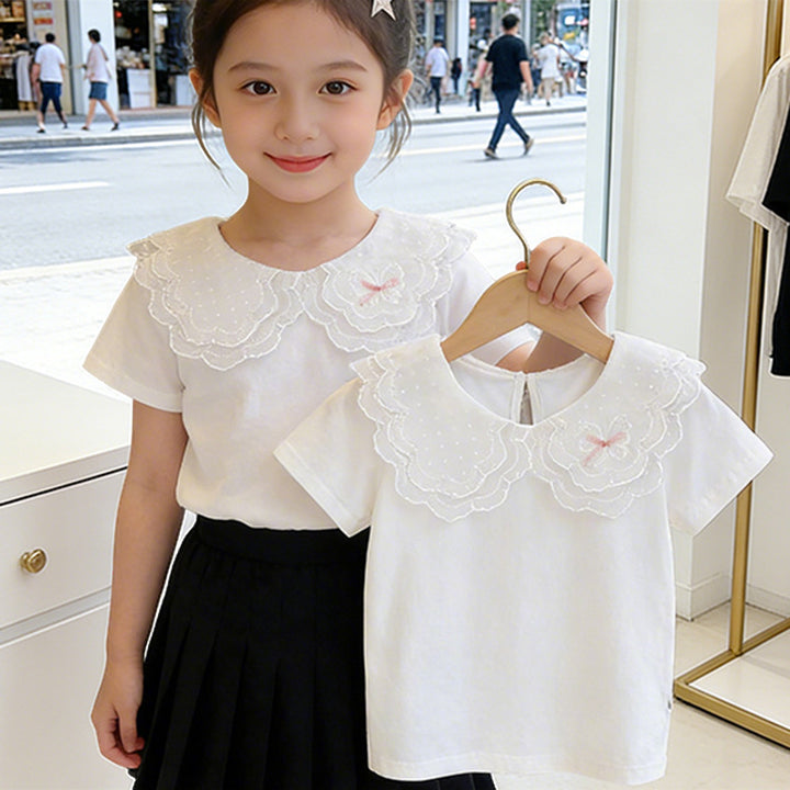 Women's T-Shirt with charming lace collar Mune Fashion