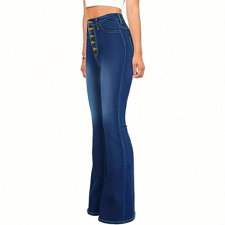 Women's high-waisted shaping flared jeans with visible button placket Mune Fashion