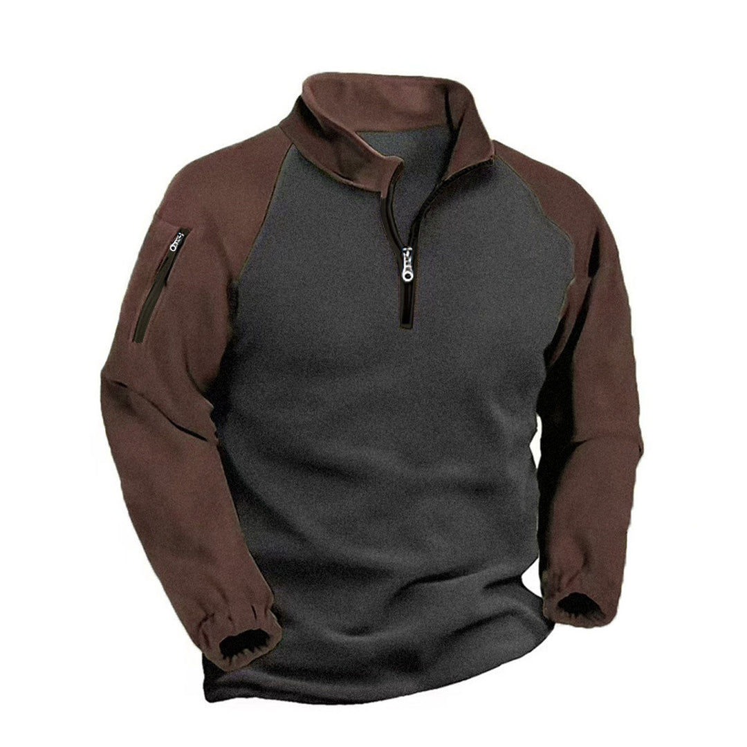 Men's Fleece Pullover with Half Zip, Arm Pocket and Elastic Cuffs Mune Fashion