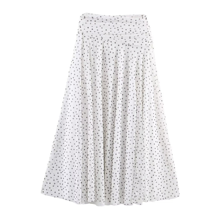 Women's Polka-Dot Midi Skirt with High Waist, A-Line and Layered Chiffon Mune Fashion