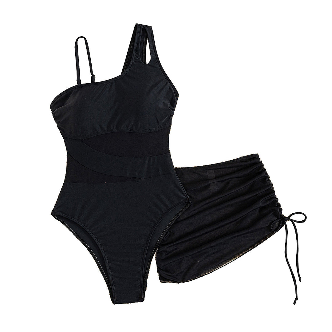 Women's Elegant Swimsuit with Asymmetrical Design and Practical Wrap Skirt Mune Fashion
