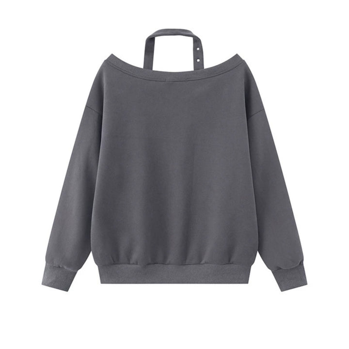 Women's cotton blend sweater with removable neck strap, kangaroo pocket and distressed logo print Mune Fashion