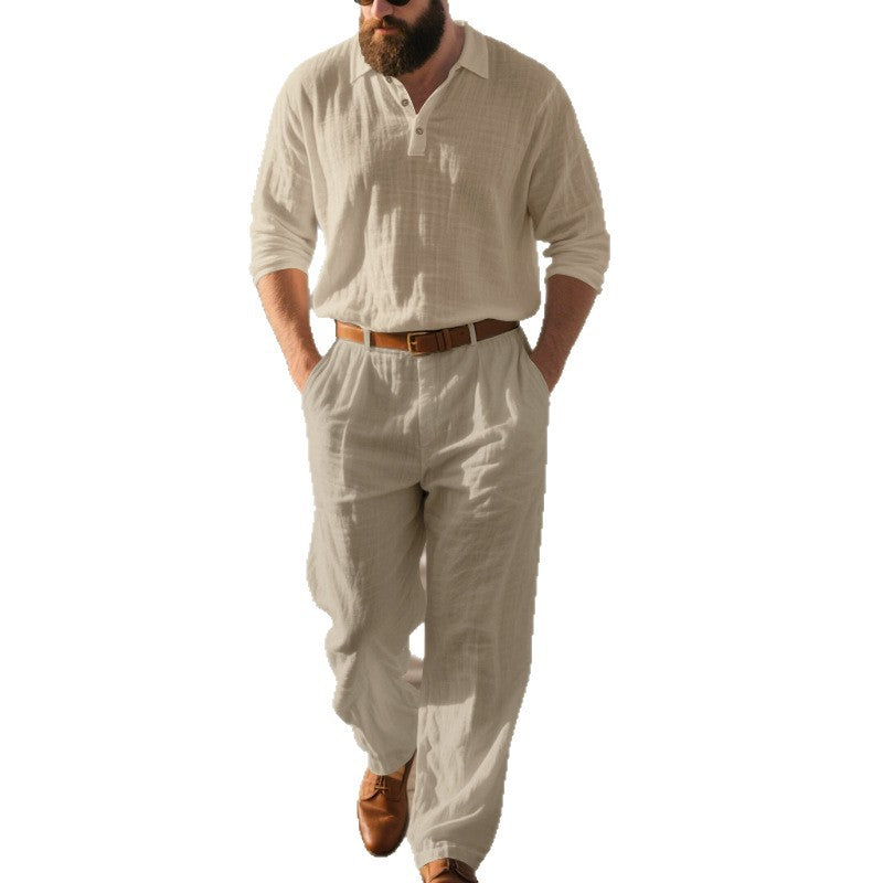 Men's elegant linen trousers with pleats, straight leg and concealed hook closure Mune Fashion