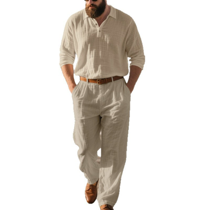 Men's elegant linen trousers with pleats, straight leg and concealed hook closure Mune Fashion