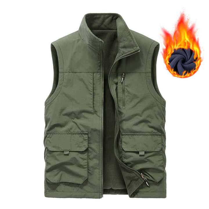 Men's Thermal Fleece Inner Vest with Water-Repellent Outer Shell, Multi-Utility Pockets and High Stand Collar Mune Fashion
