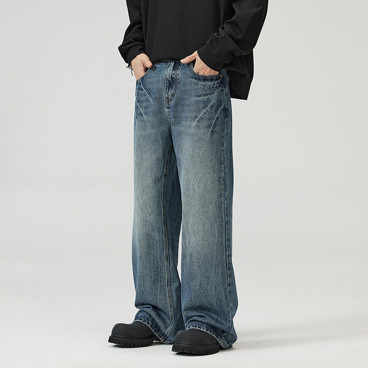 Men's wide jeans in relaxed cut with low rise and used look Mune Fashion