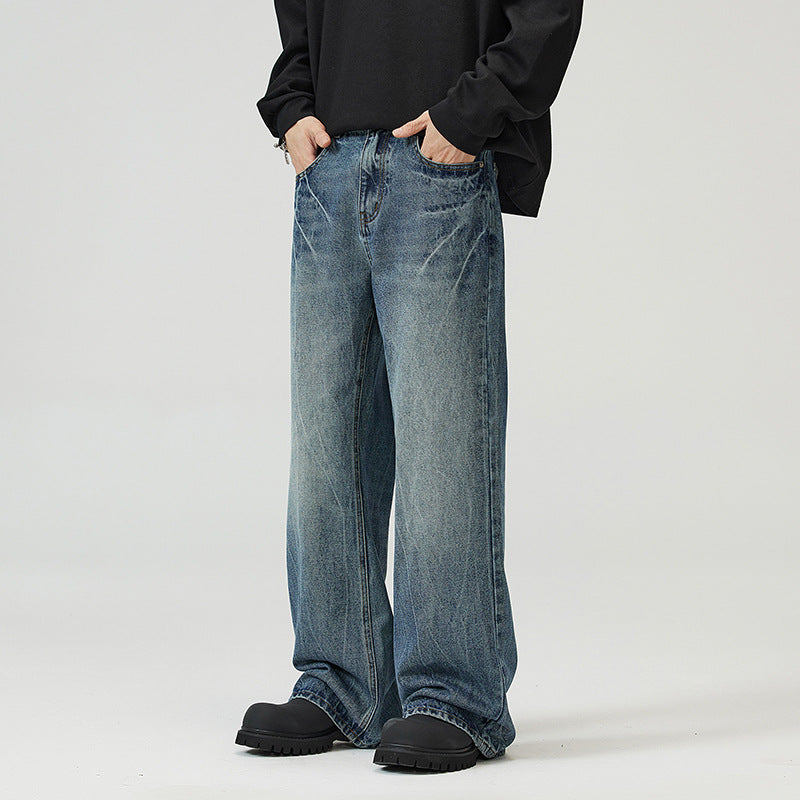 Men's wide jeans in relaxed cut with low rise and used look Mune Fashion