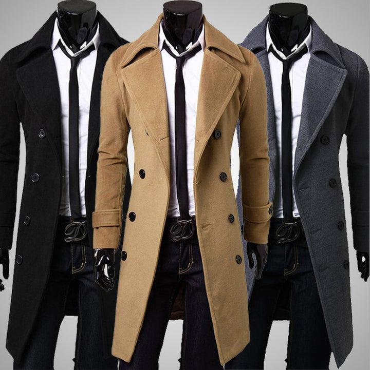 Men's tailored double-breasted trench coat made of wool blend with classic lapels and back vent Mune Fashion