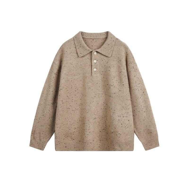 Women's Oversized Polo Sweater made of Mélange Fine Knit with Polo Collar and Button Placket Mune Fashion