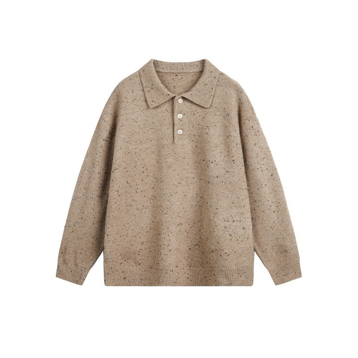 Women's Oversized Polo Sweater made of Mélange Fine Knit with Polo Collar and Button Placket Mune Fashion