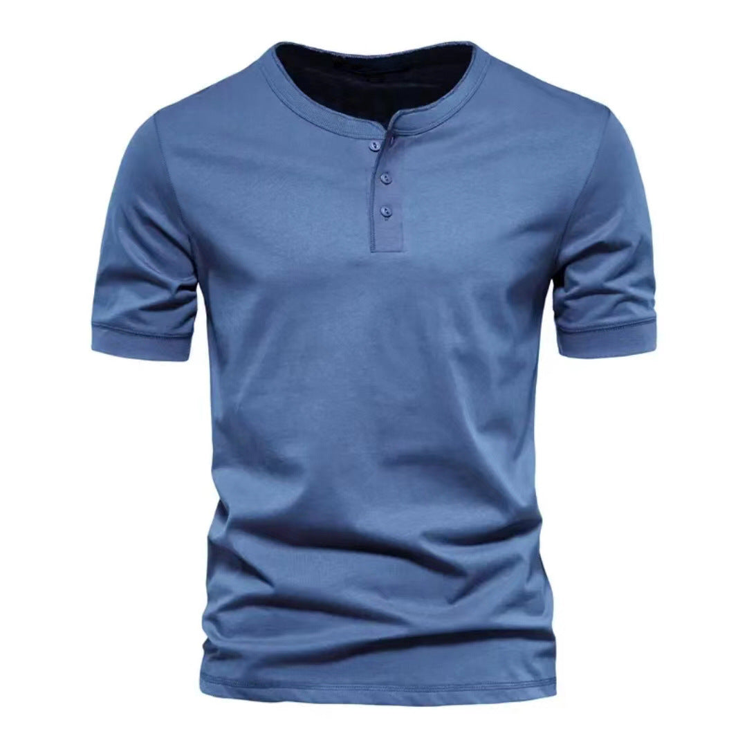 Men's tailored short-sleeve Henley shirt made of cotton blend with button placket Mune Fashion