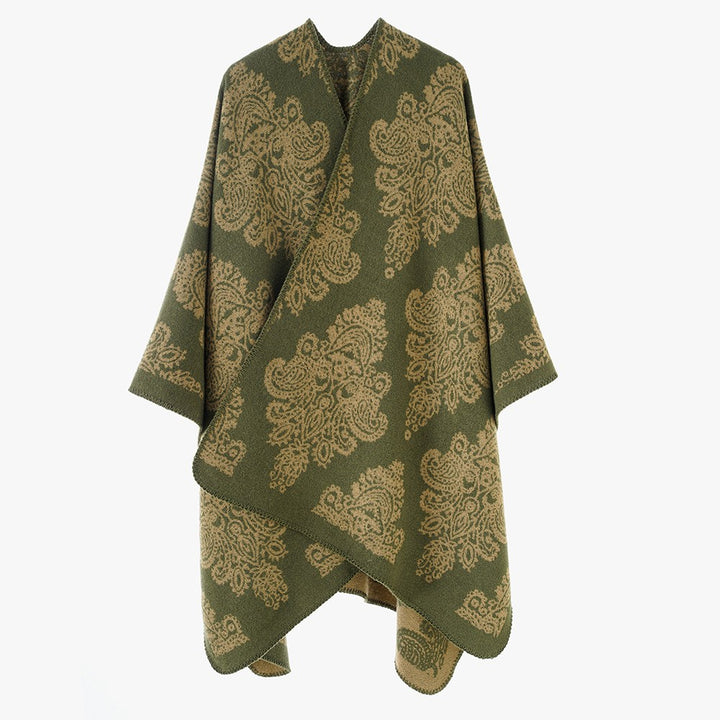 Women Oversized Wrap Cape with Double-Sided Jacquard and Asymmetric Zip Hem Mune Fashion