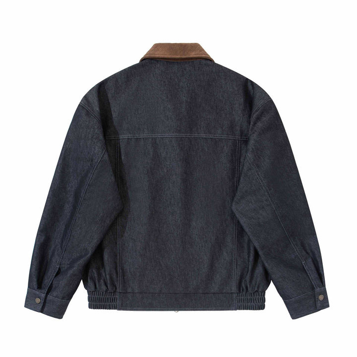 Men's Boxy Denim Blouson Jacket with Suede Collar and Elastic Hem Mune Fashion