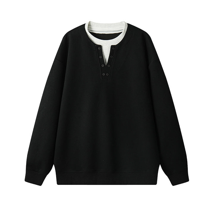 Men's sweatshirt with Henley button placket, relaxed fit and ribbed cuffs Mune Fashion
